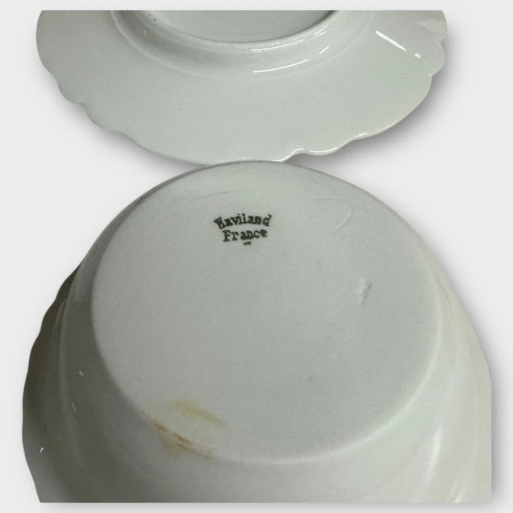 Haviland Limoges Schleiger 1 Ranson Ramekin Bowl & Saucer SET OF 2 White France‎